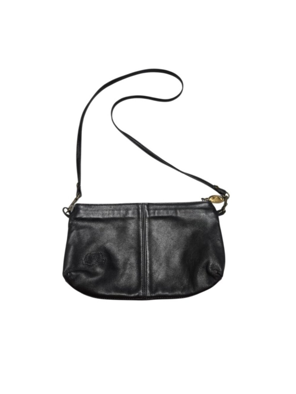 Stone Mountain Small Black Leather Soft Clutch Shoulder Bag Zip Top Minimalist